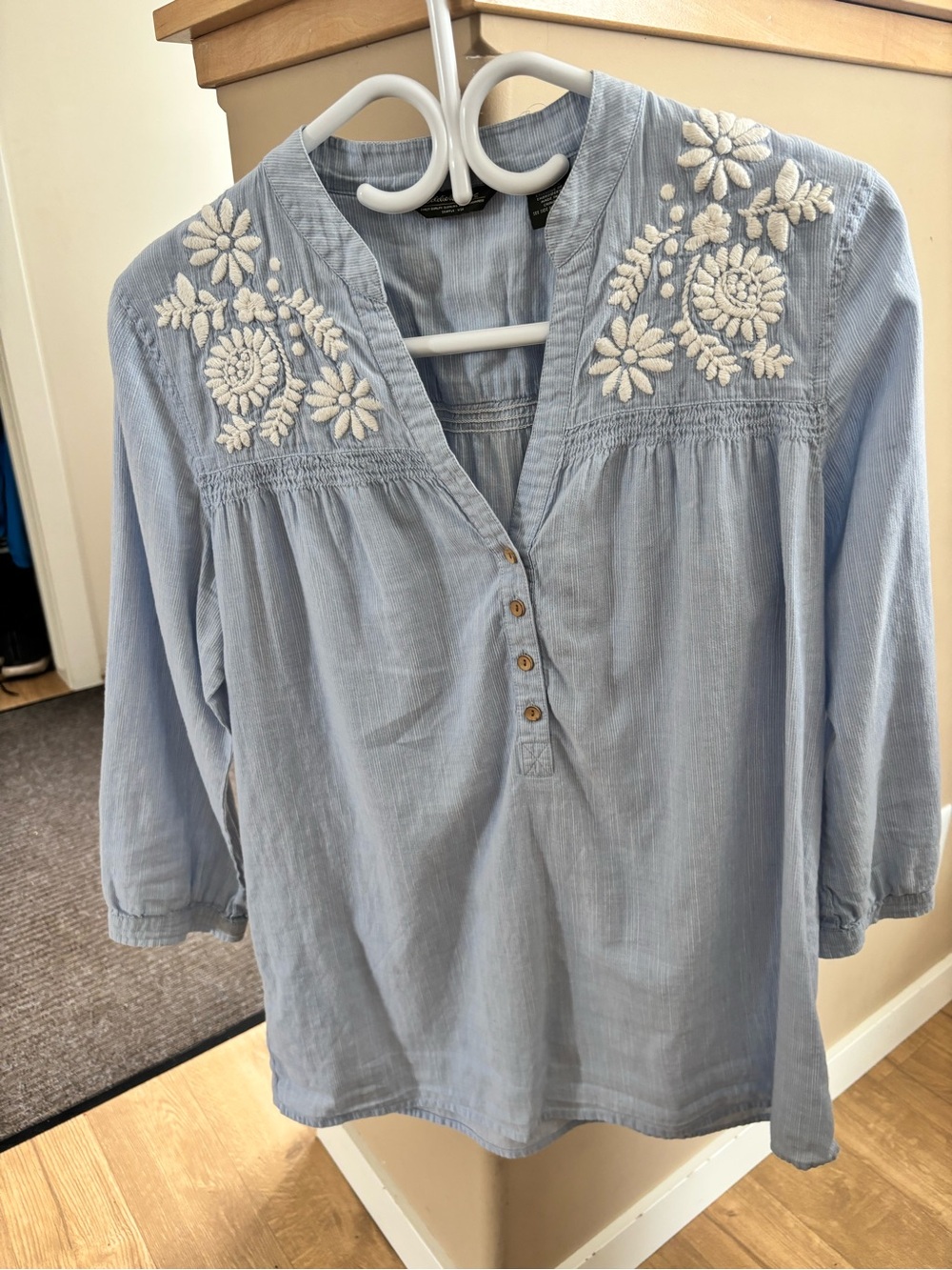 Eddie Bauer Light Blue Embroidered Henley Tunic